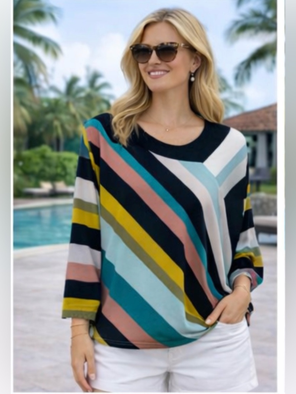 Umgee top multi color stripe large